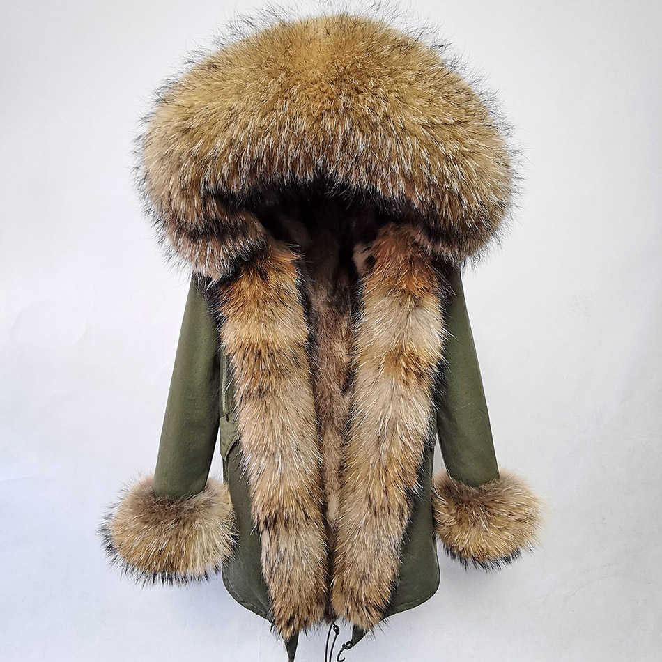 Maomaokong Winter Jacket Women Long Parka Real Fur Coat Natural Raccoon Collar Hood Thick Warm Streetwear Parkas 210906
