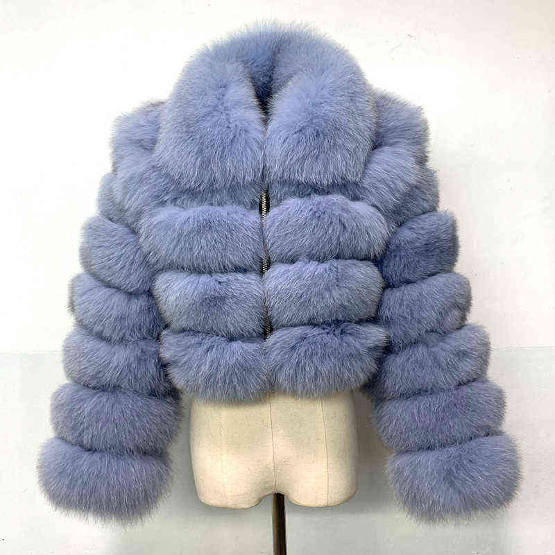 r982 Winter Woman's Fashion Short Style Slim Fit Zipper Real Fur Bomber Jacket 211111