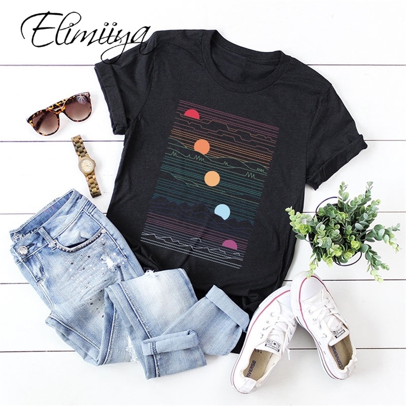 Elimiiya Abstract T shirt Women Oversized Print T-shirt Short Sleeve O-Neck Womens clothing Ladies Tops Tees 2021 Summer Top 210302