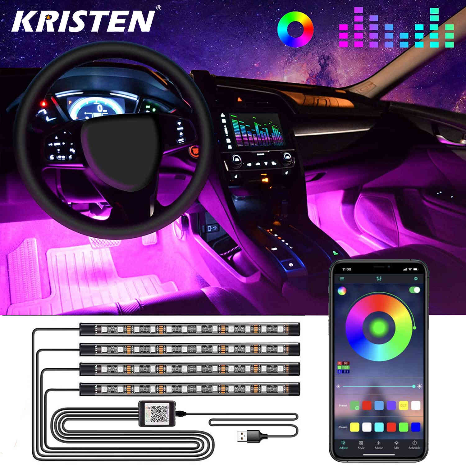 Interior RGB LED Decorative Strip With USB Wireless Remote Music Control Multiple Modes Car Foot Light
Interior RGB LED Decorative Strip With USB Wireless Remote Music Control Multiple Modes Car Foot Light
