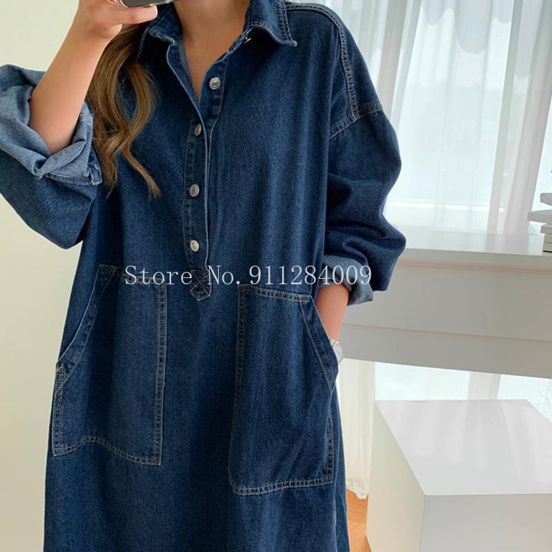 Casual Dresses Denim Dress Women' Spring Clothing Full Sleeve Turn-Down Collar Jeans Loose Female Street Wear Robe, Dark blue
Casual Dresses Denim Dress Women' Spring Clothing Full Sleeve Turn-Down Collar Jeans Loose Female Street Wear Robe, Dark blue