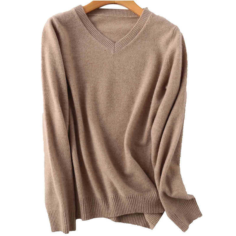 100% Merino Wool Women V-Neck Sweater Autumn Winter Warm Soft knitted Pullover Femme Jumper Women Cashmere Sweater 210918