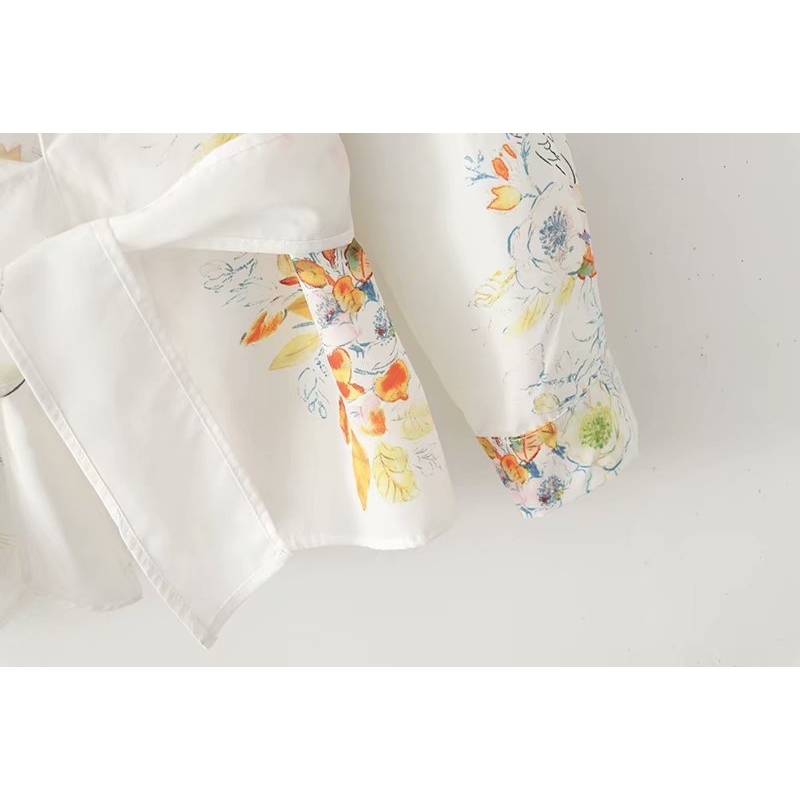 new women vintage cross v neck printing casual kimono blouse belt chic shirt retro long sleeve femininas blusas tops T200321