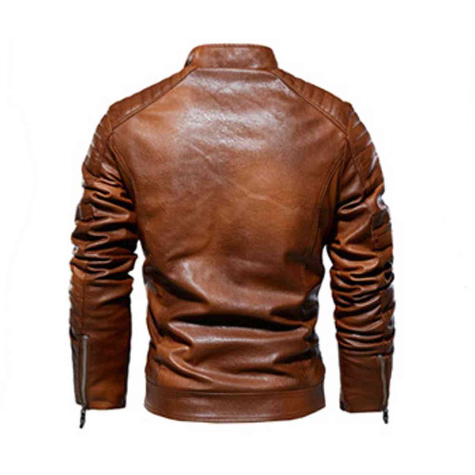 Autumn Leather Jacket Men PU Leather Motorcycle Jacket Vintage Style Coat Men Biker Coat Slim Fit Stand Collar Zip Up Fashion 211119