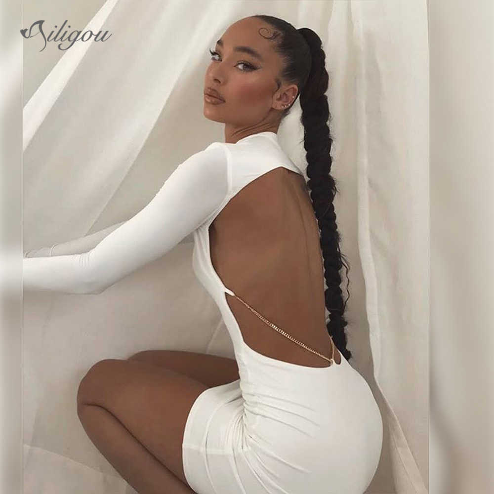 Summer Long Sleeve Green Black Runway Bandage Dress Ladies Sexy Hollow Halter Mini Club Celebrity 210525