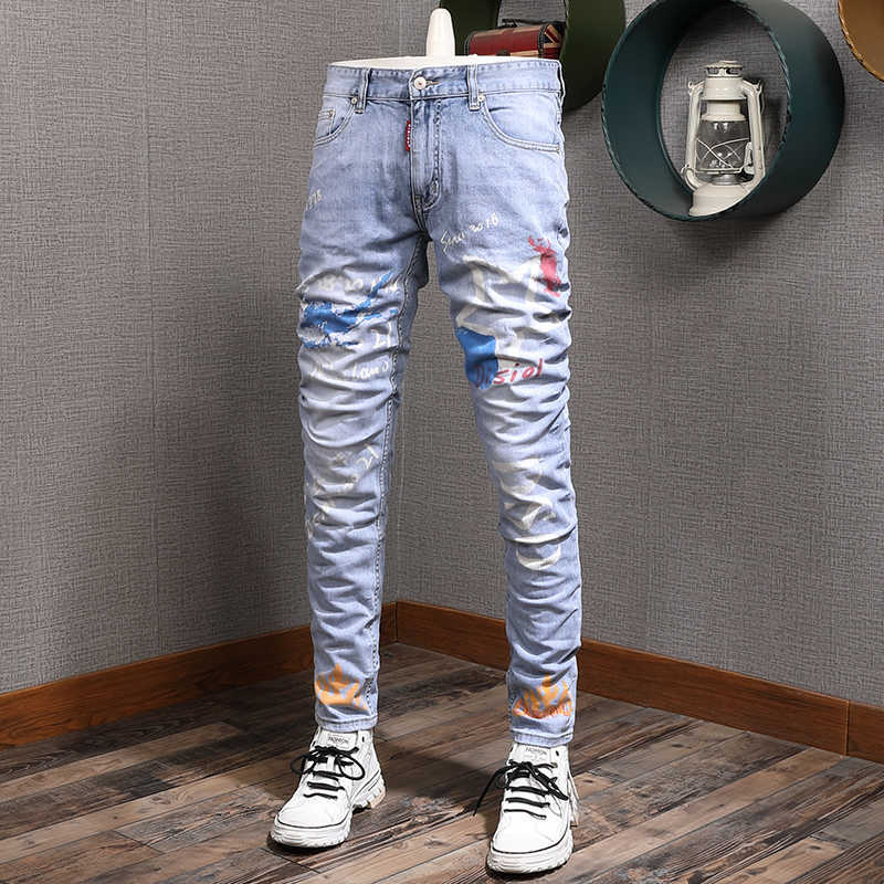 Fashion Streetwear Men Jeans Slim Fit Light Blue Elastic Cotton Printed Designer Punk Style Hip Hop Denim Pencil Pants KECN, Retro light blue
Fashion Streetwear Men Jeans Slim Fit Light Blue Elastic Cotton Printed Designer Punk Style Hip Hop Denim Pencil Pants KECN, Retro light blue