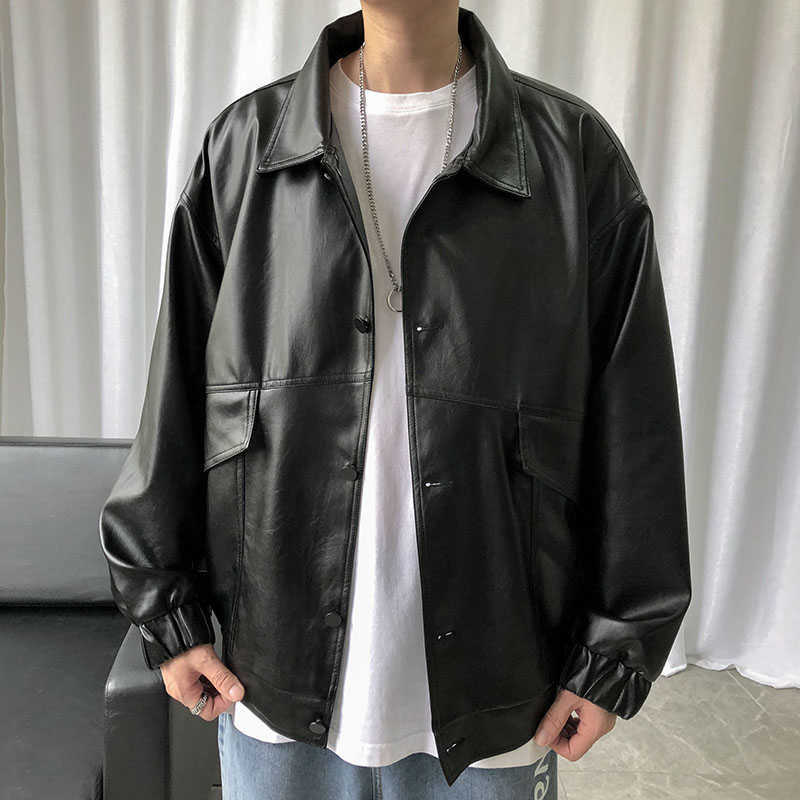 Spring Loose Soft Leather Jacket Single Breasted Men Casual Biker Large Size XXL 211119