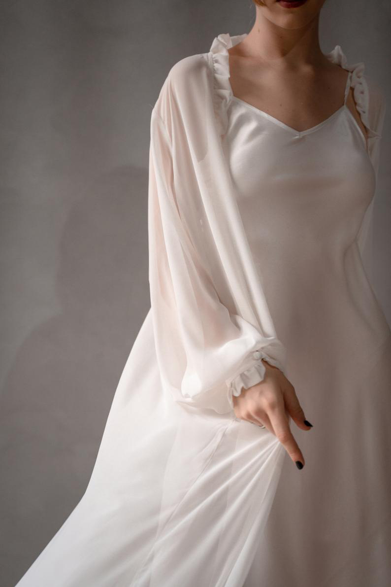 2 Pcs Bridal Sleepwear Photography Props Spaghetti Straps Undergarment Women Ruffle Long Sleeve Robes Women Nightgowns Custom Made