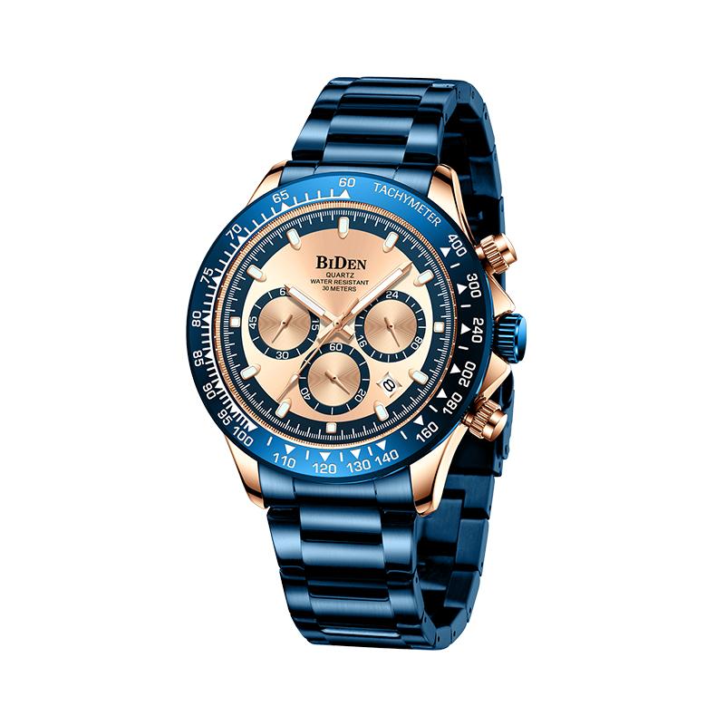 Wristwatches Relojes Hombre 2021 Watches Men Chronograph Male Sport Waterproof Stainless Steel Quartz Watch, Blue