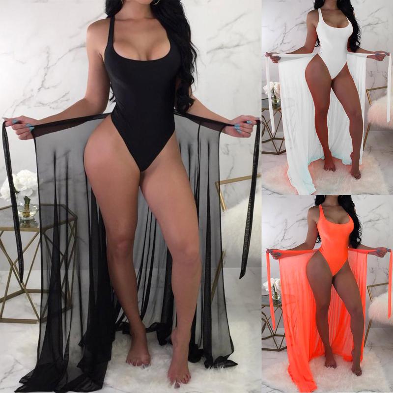 

Women' Swimwear Bikinis Women 2021 High Waisted Solid Tied Cover Up Swimsuit Net Perspective Skirt Two Piece Beach Maillot De Bain Femme