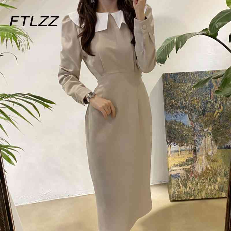 Women Office Dress Spring Autmn Slim French Peter Pan Collar Bodycon Dresses Ladies Business Midi Robe Vestidos Mujer 210602, Apricot
Women Office Dress Spring Autmn Slim French Peter Pan Collar Bodycon Dresses Ladies Business Midi Robe Vestidos Mujer 210602, Apricot
