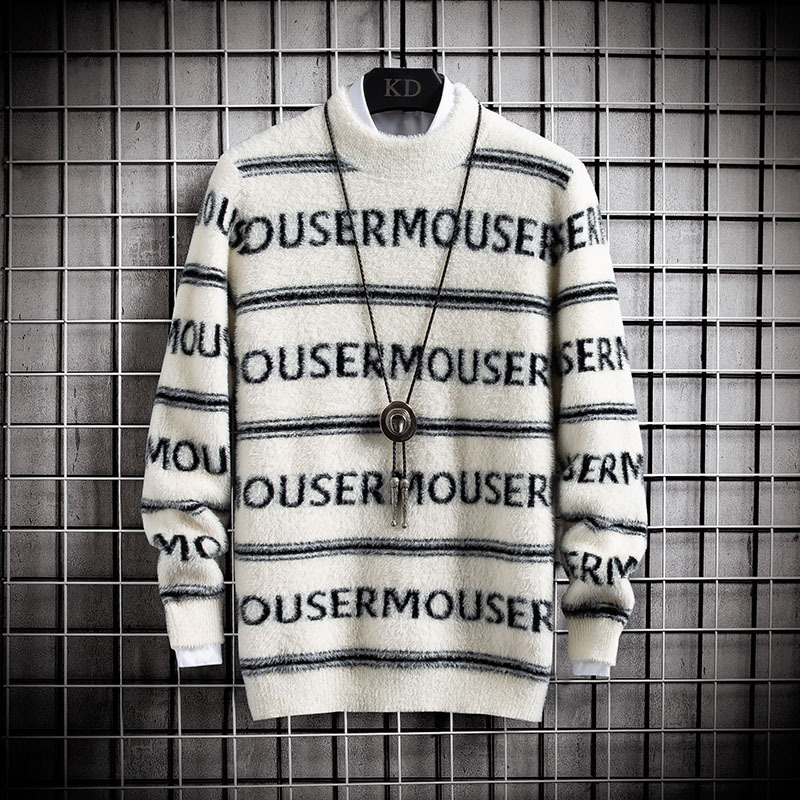 sweater knit autumn and winter 2021 men's thickened round neck pullover jacquard backing wear, White;black
sweater knit autumn and winter 2021 men's thickened round neck pullover jacquard backing wear, White;black