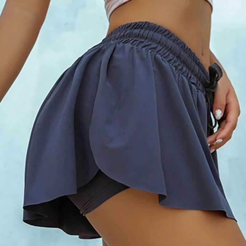 Women Summer 2 In 1 Marathon Gym Shorts with Liner Pleated Flowy Split Drawstring Waist Loose Sport Leggings 210611