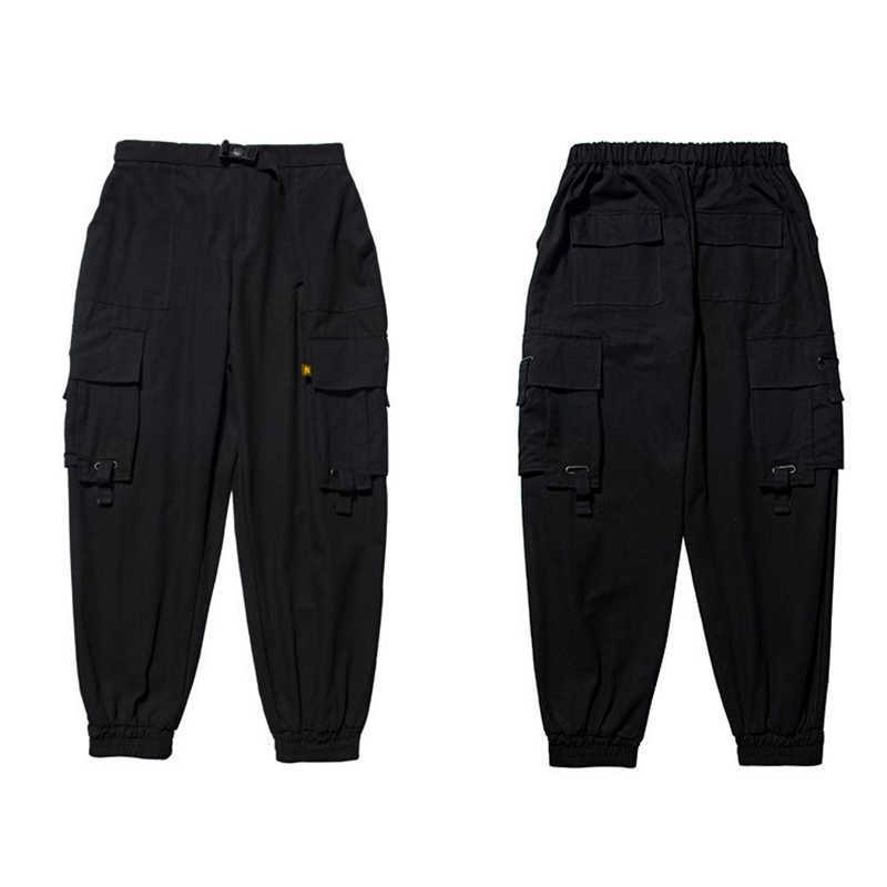 URSPORTTECH Black Cargo Pants Men Hip Hop Autumn Harem Pant Streetwear Harajuku Jogger Sweatpant Cotton Trousers Male Pants 210810