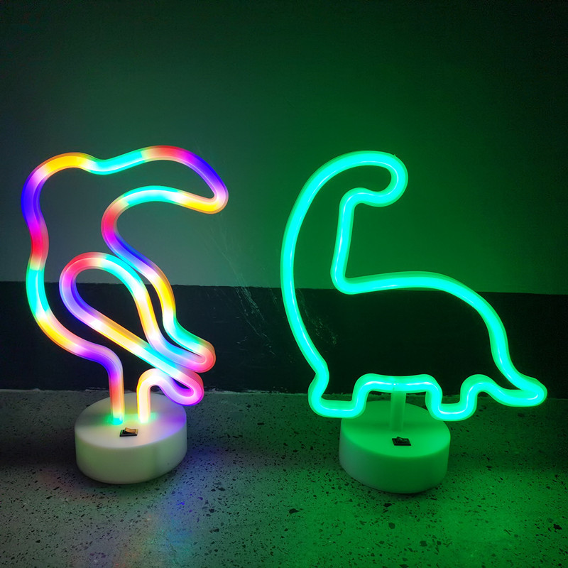 US Hottest LED Parrot Dinosaur Lights Neon Signs With Base Night Light USB/Battery Christmas Lighting