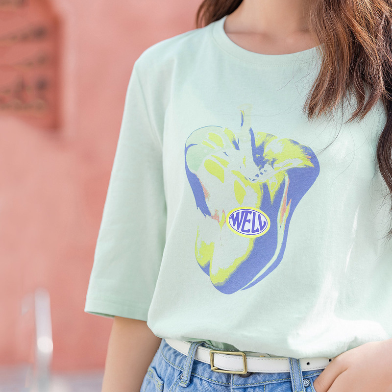INMAN Summer New Arrival Cotton Literary Fruit Print Loose Casual Fashion Half Sleeve Tshirt T200614
