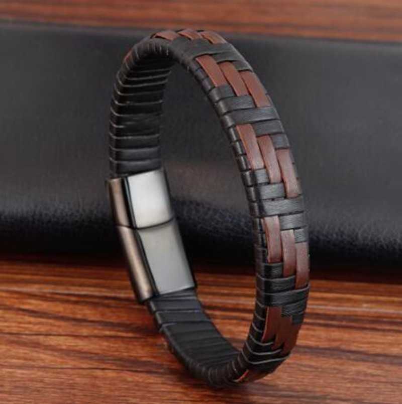 Hand-woven Simple Style Classic Men's Bracelet High-quality Metal Magnetic Buckle Leather Bracelet Gift Q0719
Hand-woven Simple Style Classic Men's Bracelet High-quality Metal Magnetic Buckle Leather Bracelet Gift Q0719