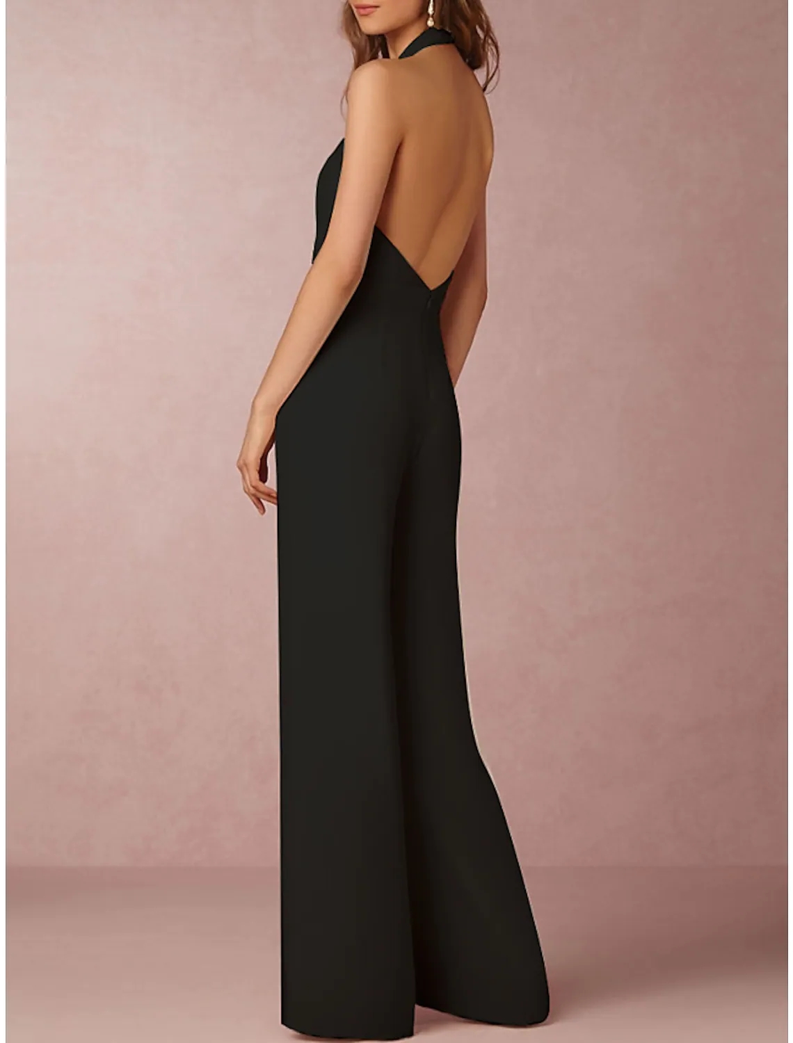 Elegant Black Jumpsuits Open Back Evening Dress 2022 Halter Neck Sleeveless Floor Length Prom Formal Gown Robes De Soirée Vestidos