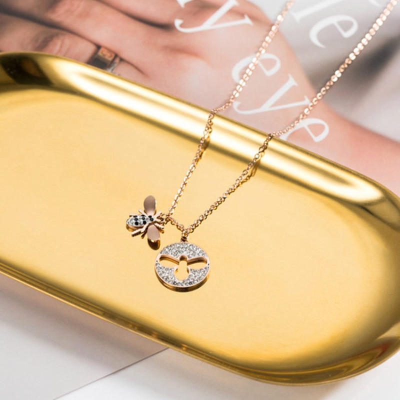 Exquisite Gift Cute Bee Pendant Necklace Rose Gold Stainless Steel Jewelry