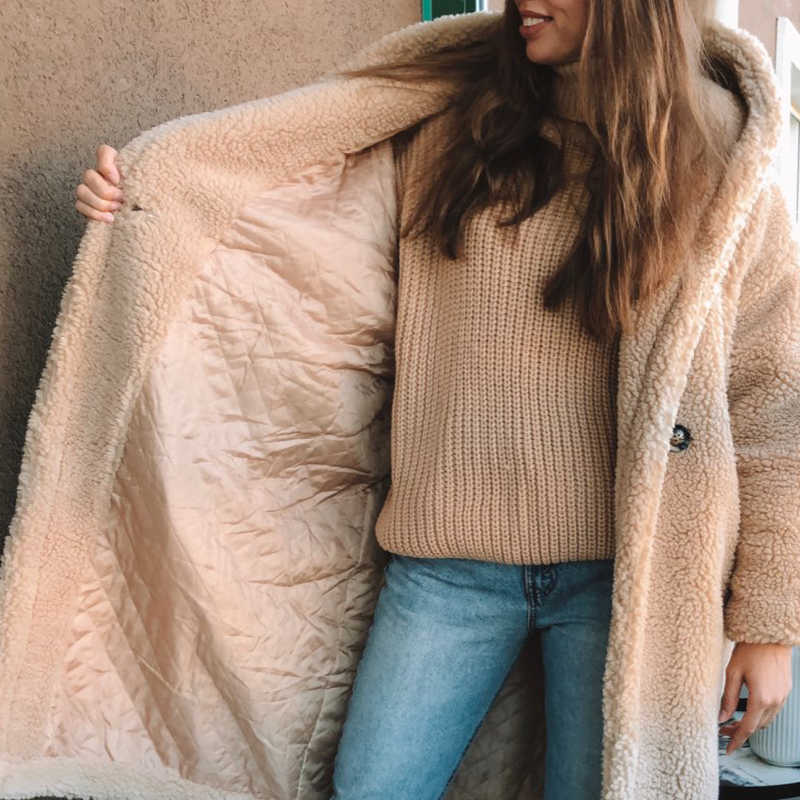 Trendy Winter Hooded Teddy Jacket Coat Women Plus Size Oversized Loose Faux Fur Coats Thick Warm Long Overcoat Fur Jackets 210910
