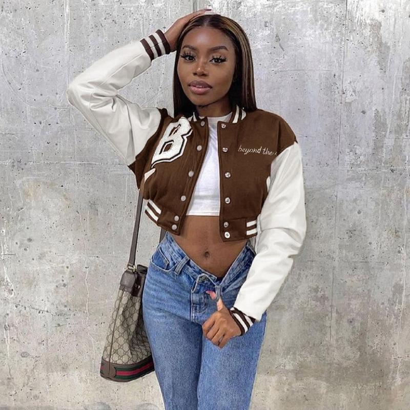 Women' Jackets Y2K Streetwear Letter Embroidery Jacket Harajuku Leather Patchwork Long Sleeve Crop Baseball Uniform Casual Fall Coat, Black
Women' Jackets Y2K Streetwear Letter Embroidery Jacket Harajuku Leather Patchwork Long Sleeve Crop Baseball Uniform Casual Fall Coat, Black