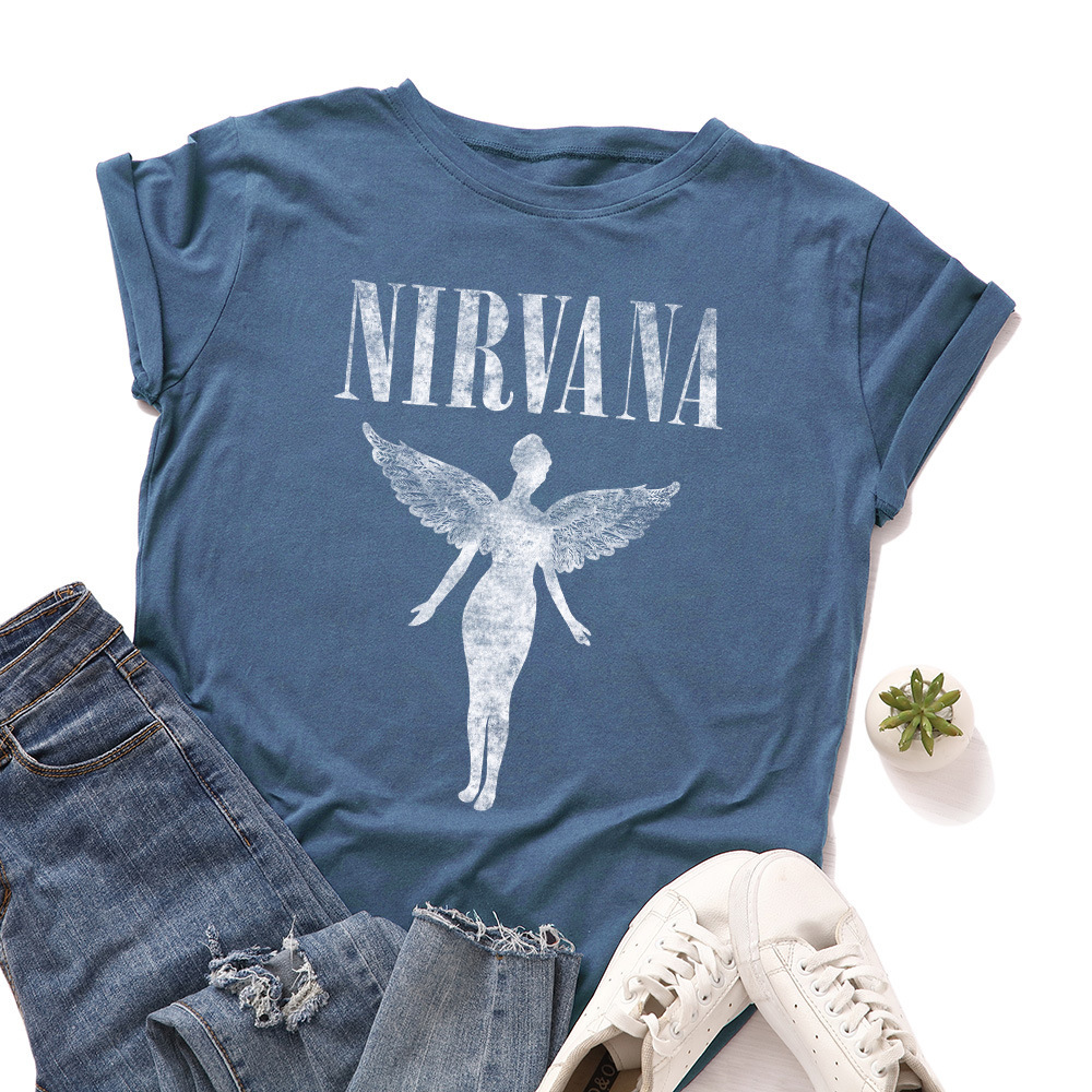 New 100%Cotton Summer Women Tshirt Nirvana Print Short Sleeve Tees Tops T Shirt Streetwear Ladies Harajuku Angel Plus Size 210226, White
New 100%Cotton Summer Women Tshirt Nirvana Print Short Sleeve Tees Tops T Shirt Streetwear Ladies Harajuku Angel Plus Size 210226, White