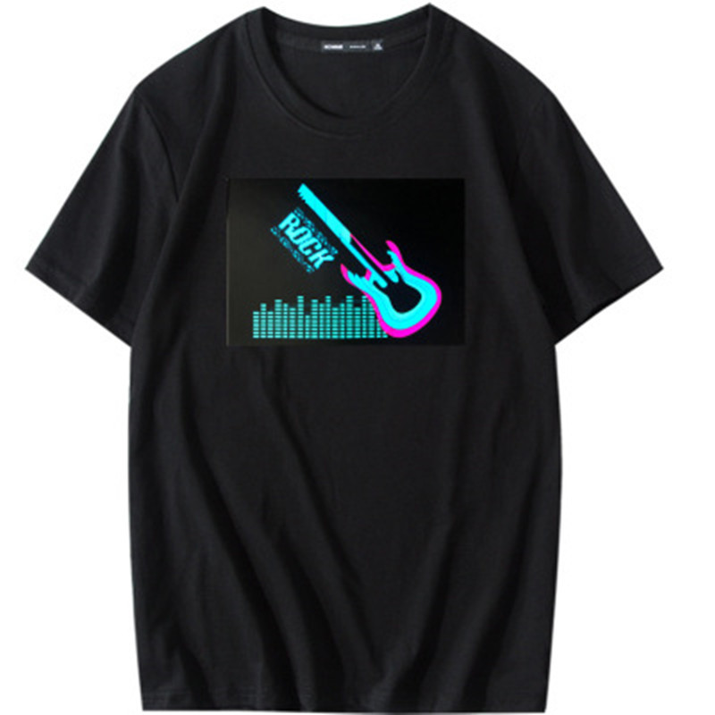 Men Women Sound Activated LED T Shirt Oversize Black One Color Tshirts Rock Disco DJ Aesthetic T Shirts Couple Casual Tshirt 6XL 210225
