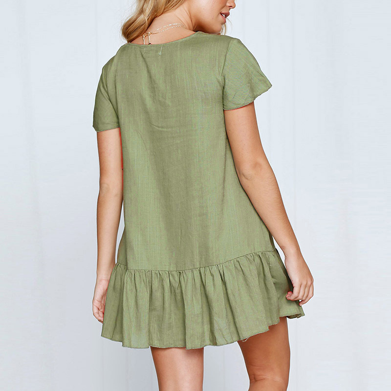 Pleated Ruffle Female Sundress Women Summer Dress Sexy V Neck Linen Buttons Short Mini Vestidos A Line Loose Casual Dresses 210309