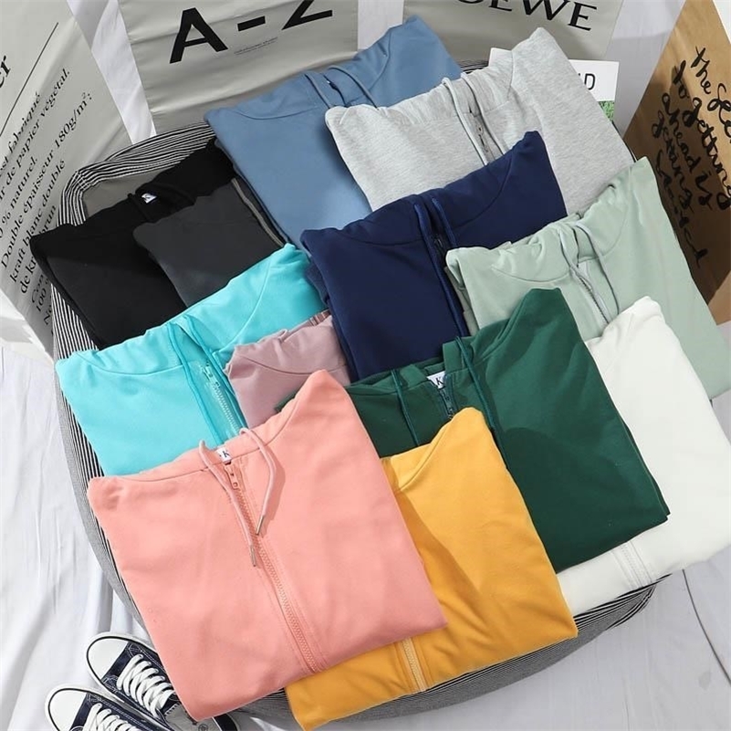 Zip Up Hoodies Women Long Sleeve Basic Sweatshirts 201209
