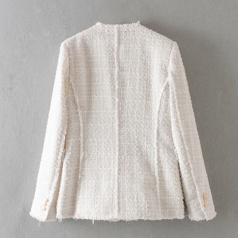 Women elegant white coat double breasted V neck buttons jacket office wear female casual outwear top blusas T200212