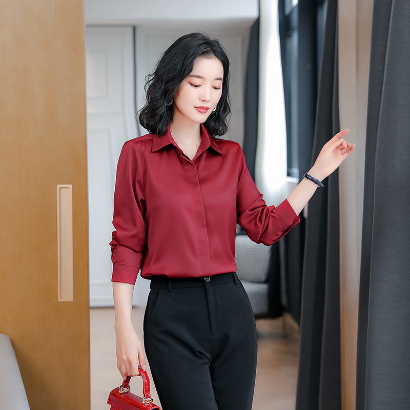 Heavyweight Silk Shirt Women Long Sleeve Shirts for Women Satin Blouse Shirt Office Lady Silk Satin White Shirts Top Plus Size 210225