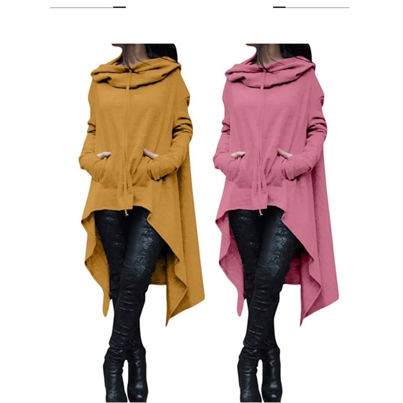 Plus Size Irregular Hoodies Sweatshirt Women Solid Fashion Hooded Sweatshirt For Women Loose Mantle Hooded Pullover Outwear Coat 201209
