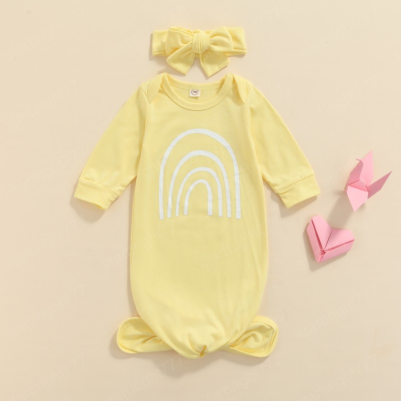 4 Colors Newborn Baby Girls Boys Sleeping Bags Turban 2pcs Outfits 0-6M Rainbow Printed Long Sleeve Blanket Sleeping Bag