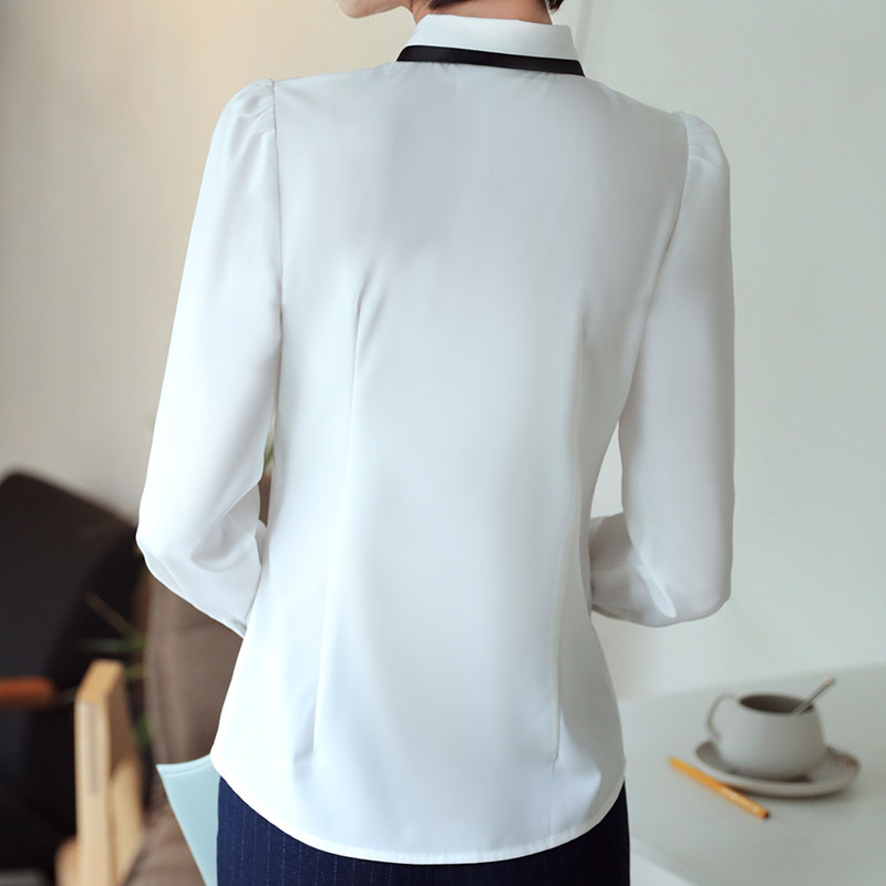 New Fashion Women Shirt Autumn Formal Elegant Patchwork Tie Long Sleeve Slim Blouse Office Ladies Work Wear Plus Size Tops 210225