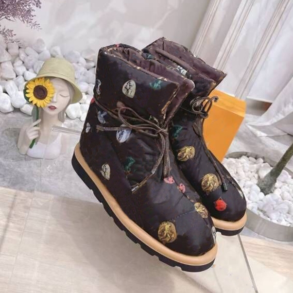 Women PILLOW Comfort Ankle Boots Print Snow Boot Lace UP Down Boots Fashion Outdoor Casual Shoes Leather Eiderdown Martin Boots With Box 35-41 NO330