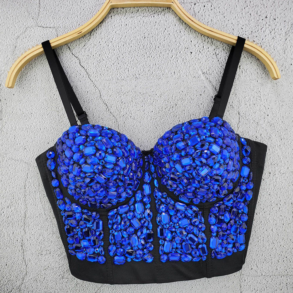 Women Sexy Rhinestone Crop Top Red Black Bustier Camis Rave Festival Night Club Party Corset Sleeveless Vest 210308