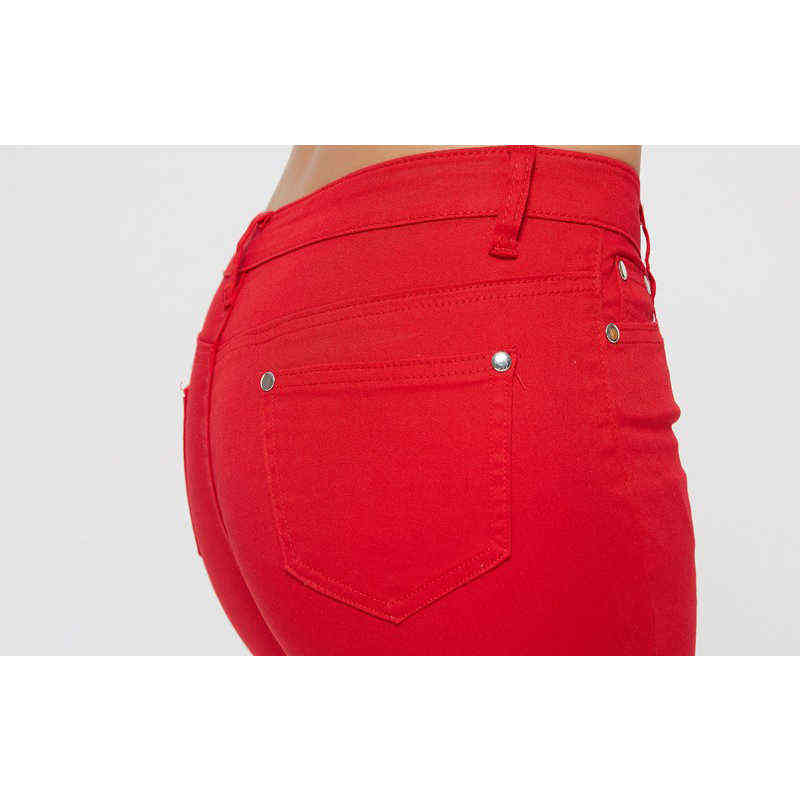 Pants Women Elastic Pencil Jeans Pants Candy Colored Mid Waist Zipper Slim Fit Skinny Full Length Female Trouser Pants For Woman 211112