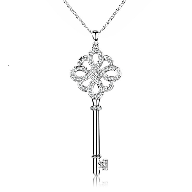 necklace Chinese Knot Sier Plated temperament sweater chain inlaid with diamond key modeling pendant clavicle luxury niche