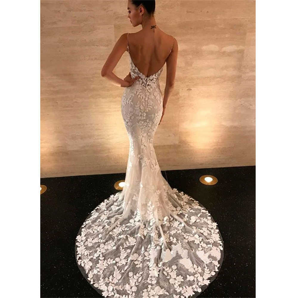 Diiwii Woman Dress V-Neck Sling Sleeveless Long Wedding Party Sexy Backless Lace Flower Floor-Length Female 210630