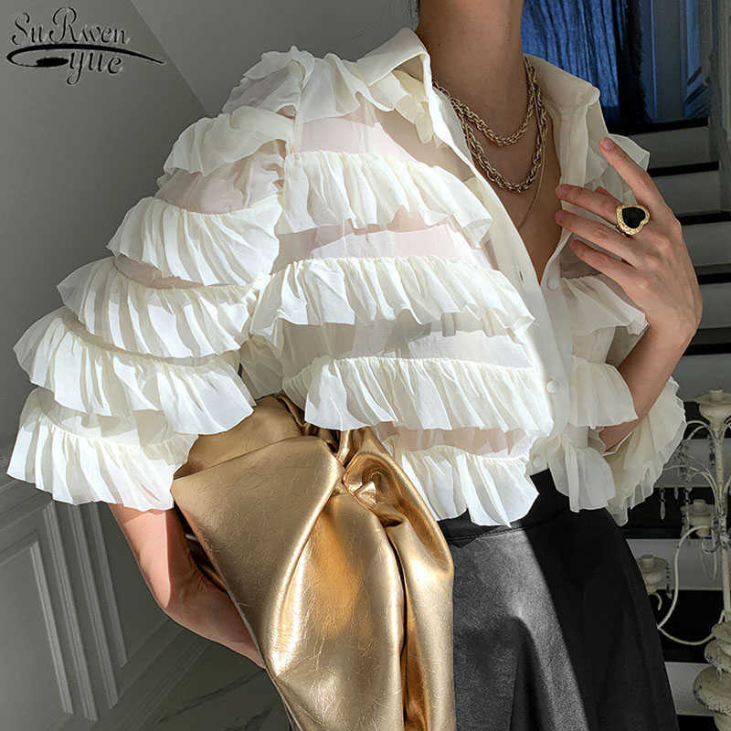 Spring Korean Ruffles Blouse Women Fashion Turn Down Collar Long Sleeve Tops Loose Cupcake OL Work Shirt Lady Blusas 13336 210527, Brown shirt
Spring Korean Ruffles Blouse Women Fashion Turn Down Collar Long Sleeve Tops Loose Cupcake OL Work Shirt Lady Blusas 13336 210527, Brown shirt