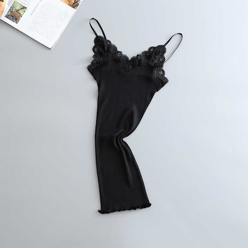 Lace Crochet Knitted Ribbed Women's Camis Sleeveless Backless Patchwork Womens Tanks Tops Summer Spring Tank For Girls 210625