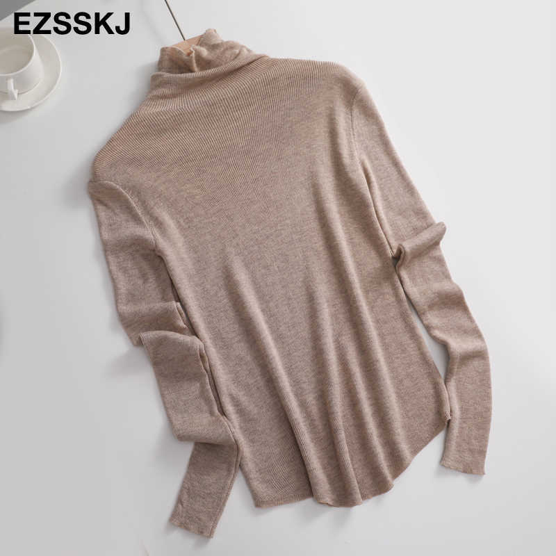 casual Pile collar spring autumn basic slim cashmere Sweater pullovers Women knit jumper female casual turtleneck thin sweater 210918
