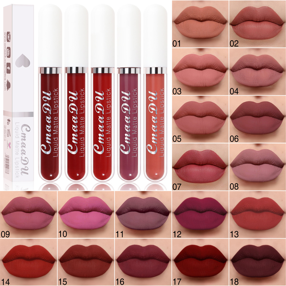 CmaaDu Matt lipgloss Waterproof Sexy Long Lasting Lip Gloss Velvet Matte Lipstick 18 Color Makeup Lips Brilliant от DHgate WW