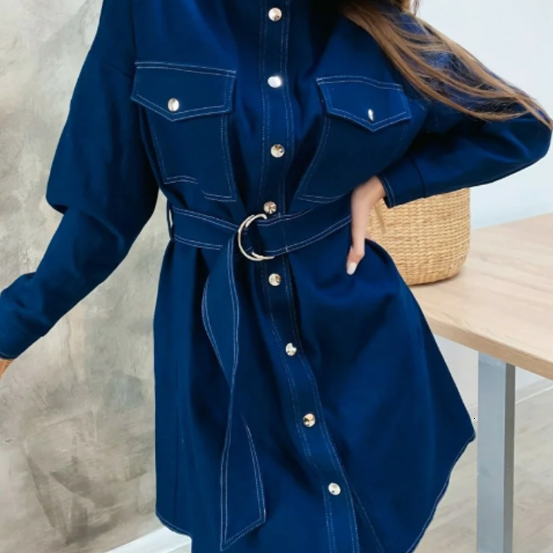 2021 New Women Vintage Front Pockets Sashes A-line Denim Long Sleeve Turn Down Collar Solid Office Lady Autumn Fashion 2k6d, Blue
2021 New Women Vintage Front Pockets Sashes A-line Denim Long Sleeve Turn Down Collar Solid Office Lady Autumn Fashion 2k6d, Blue