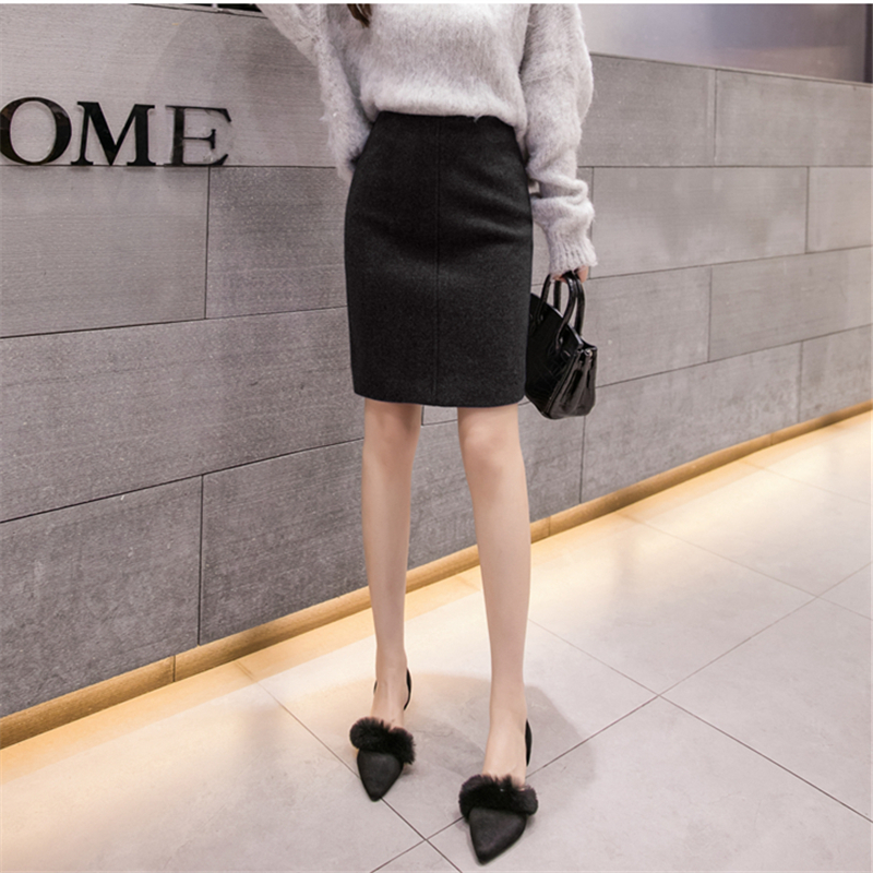 Neophil Winter Black Thick Woolen Mini Pencil Skirts Women Casual Slim High Waist Ladies Office Work Wear Wool Saias S9221 210309