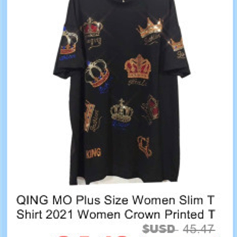 QING MO Plus Size Women Slim T Shirt Women Crown Printed T Shirt Female Summer Short Sleeve T Shirt ZQY3422 210306