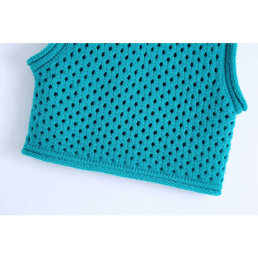 Women Cropped Knit Sweater Vest POINTELLE Sleeveless Casual Fashion Chic Lady Woman Sweaters Pullovers Tops 210709