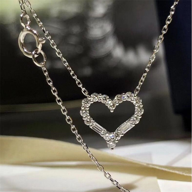 Sterg Sier Heart Pendant Necklace with White Topaz CZ for Women - Simple & Elegant 082b