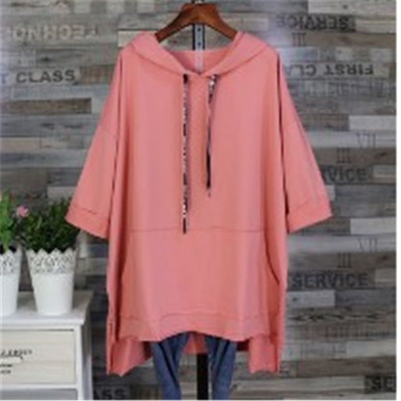 Women Spring Summer Tops 5XL Oversize Womens Clothing Relaxed Short Sleeve Girl Loose Long Cap Long Batwing Shirts Coat 201204