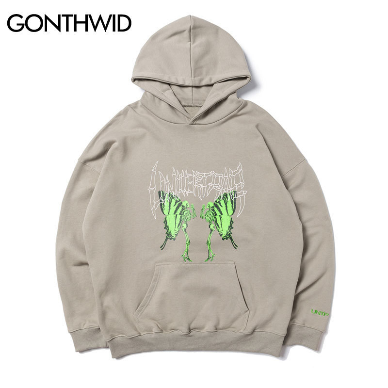 GONTHWID Hip Hop Butterfly Skull Prayer Print Hooded Sweatshirts Hoodies Streetwear Men Hipster Casual Punk Rock Pullover Tops 201020